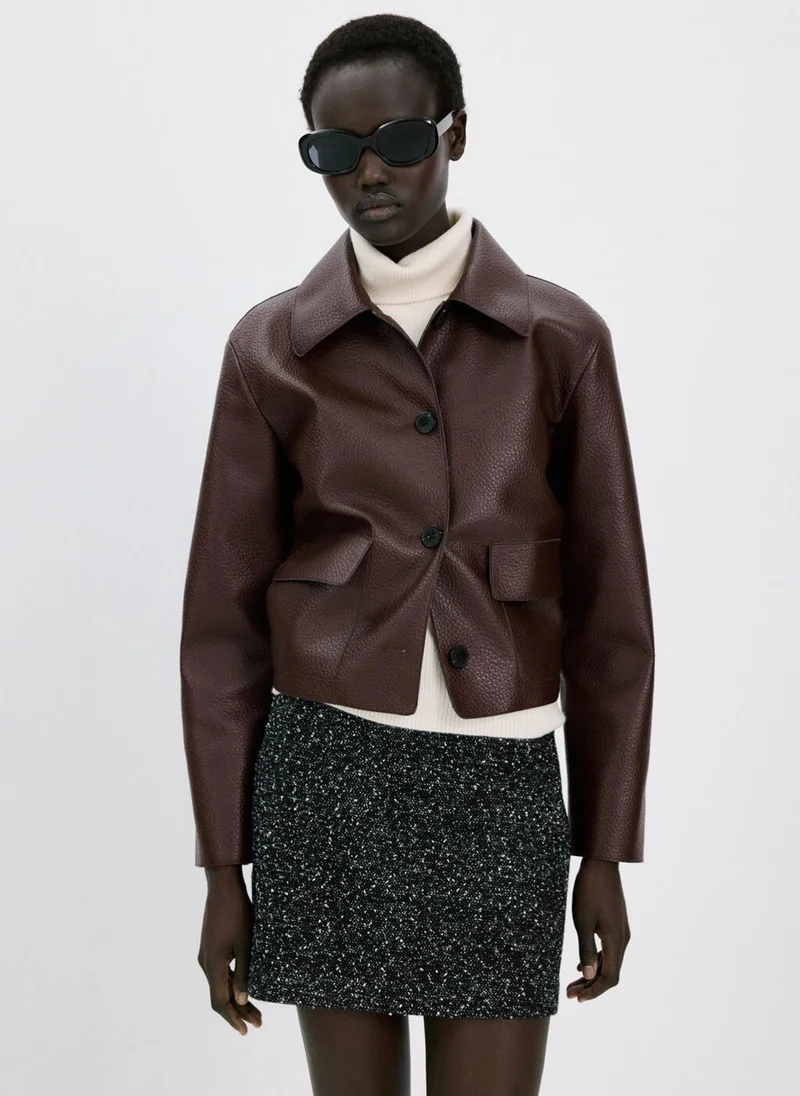 مانجو Faux-leather jacket with pockets